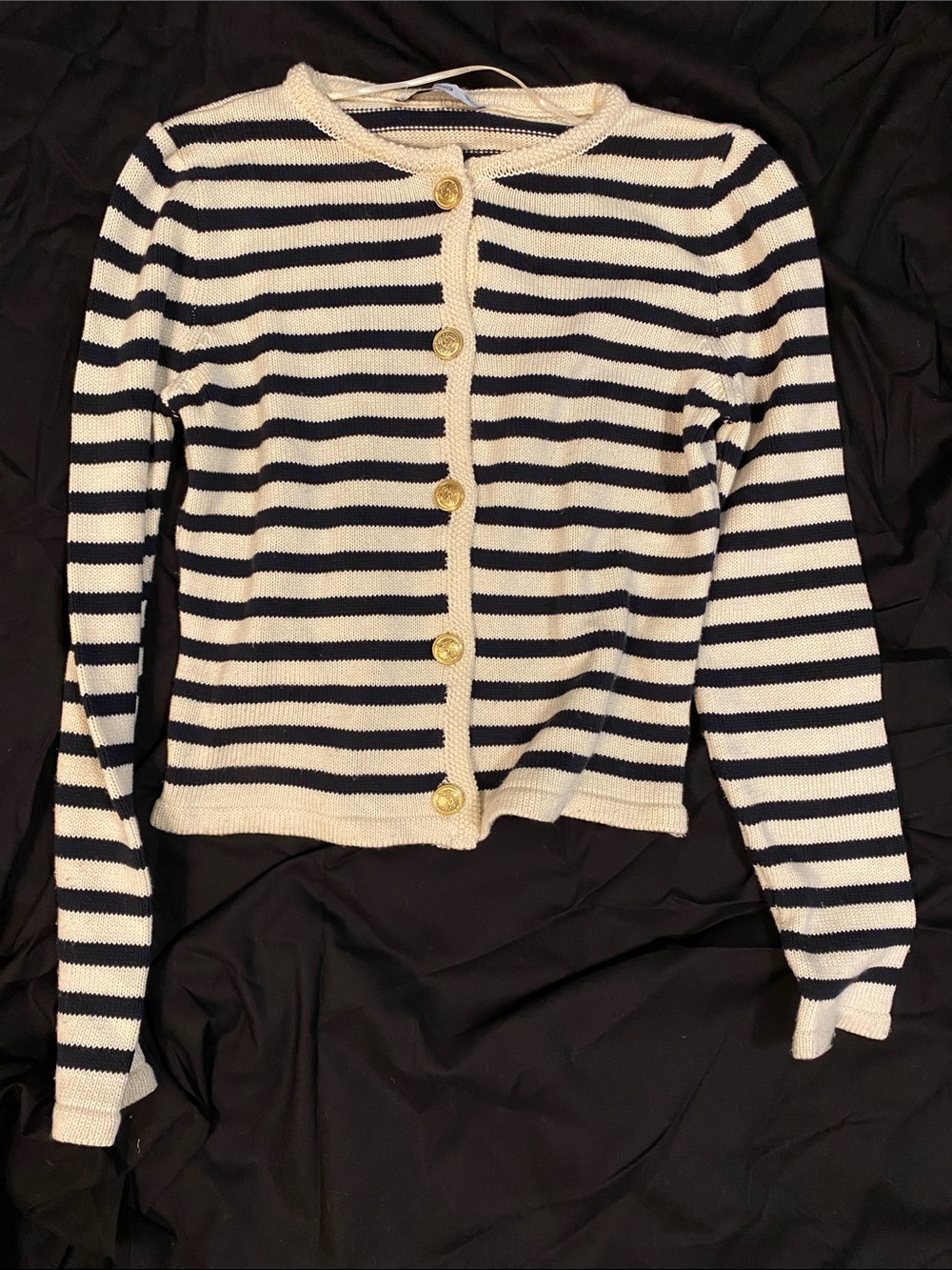Mango Navy and Cream Striped Button-Front Cardigan
